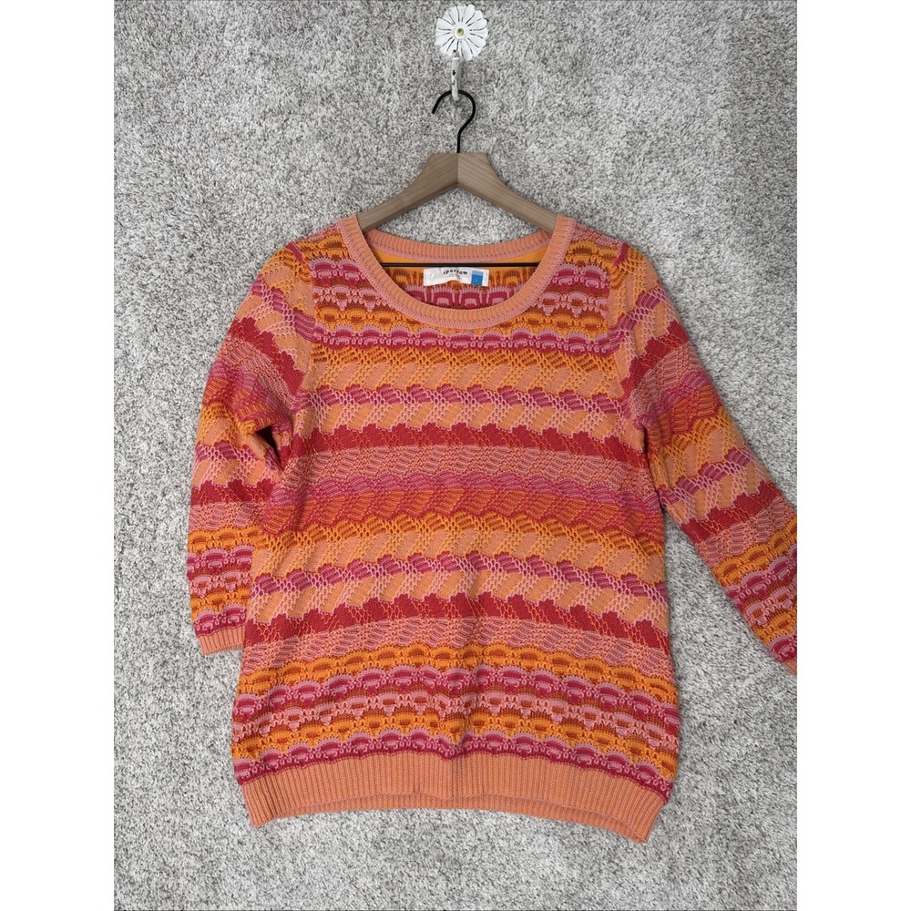 Anthropologie Sparrow Womens Knit Sweater Size L - Pink & Orange Pullover